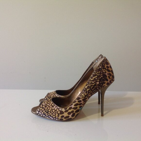Peep-toe Leopard Print Pumps Heels Women's Shoes Size 8 - Picture 1 of 4